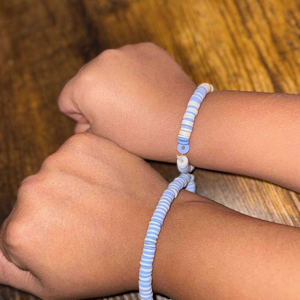 Blue and White Beaded Bracelet Set for mom daughter/mom son/dad daughter/dad son